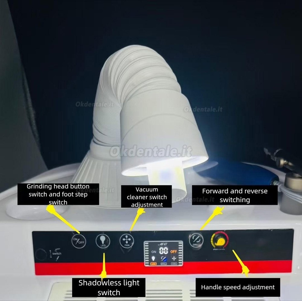 Sistema di lucidatura e molatura 2 in 1 per laboratorio odontotecnico con manipolo e sistema di aspirazione della polvere